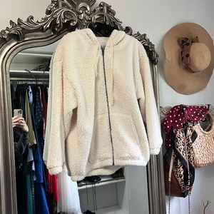 White Hooded Sherpa Zip Sweater